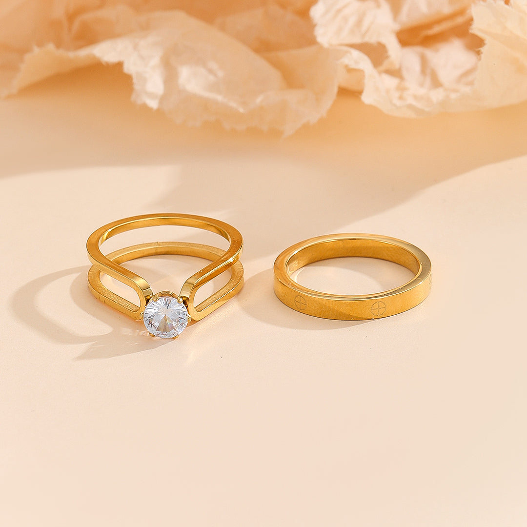 Elegant Golden Dou Halo Ring